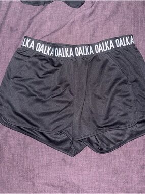 Oalka Black Women's Athletic Shorts with Logo Waistband